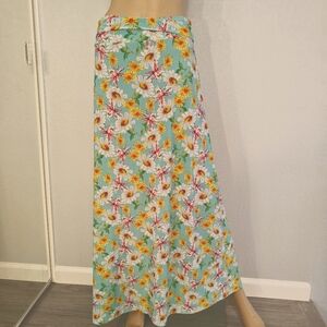 Blue with floral print  knit maxi skirt